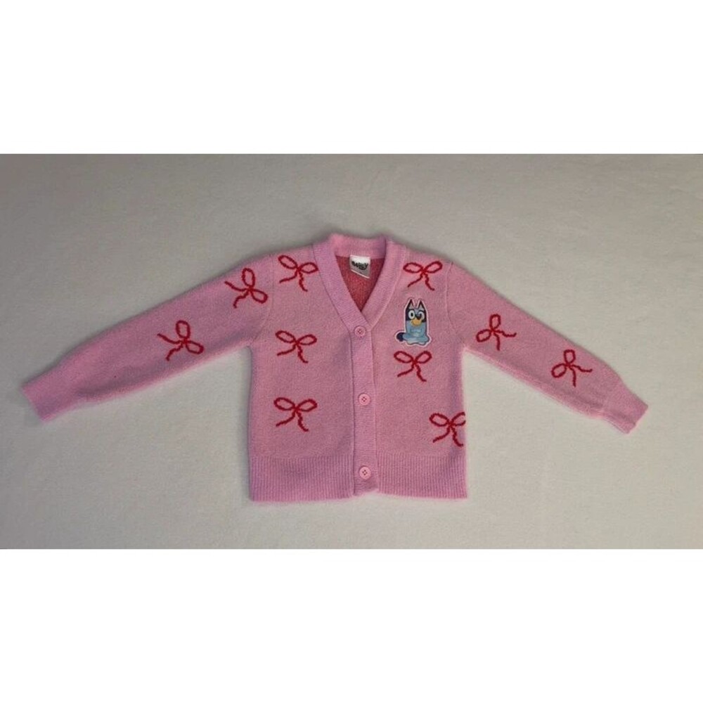 Bluey Pink Red Bow Knit Cardigan Sweater 18M